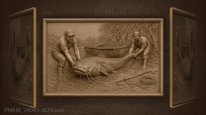 Catfish haul men sandy shore 3d STL model