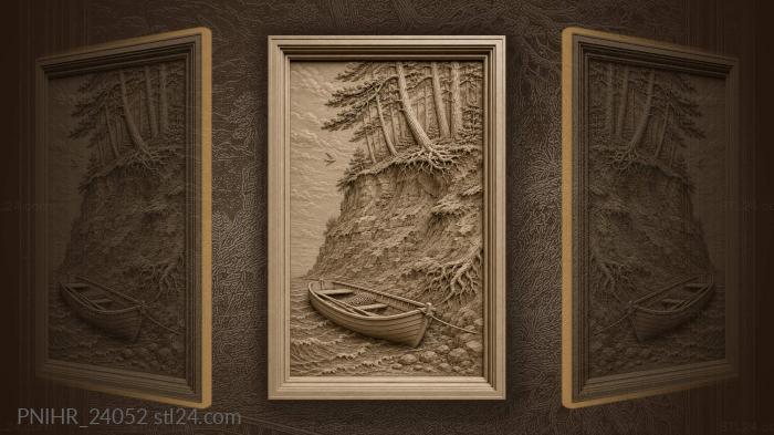 Boat beneath pine covered bluff 3d STL model