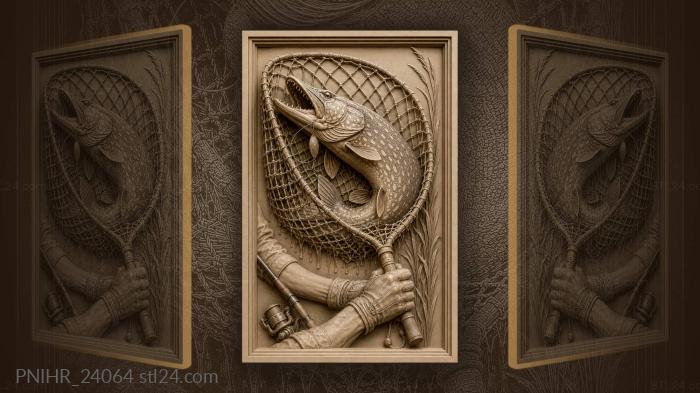 Pike caught in landing net 3d STL model