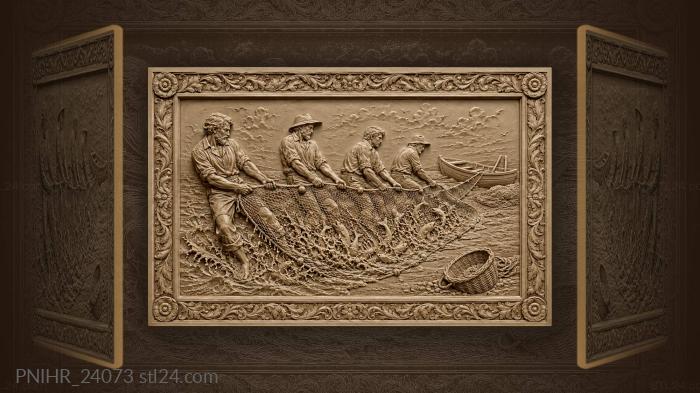 Four fishermen haul the bulging seine 3d STL model