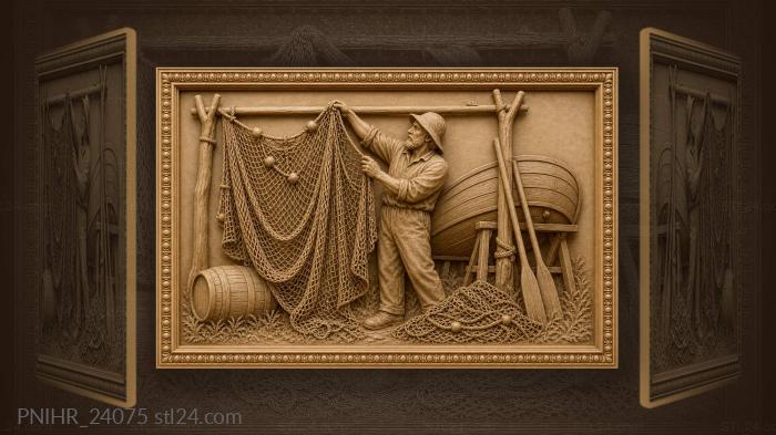 Hanging nets to dry on poles 3d STL model