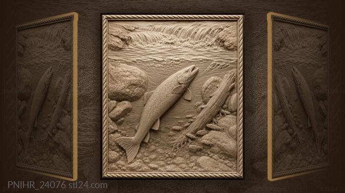 Taimen in rushing river water 3d STL model