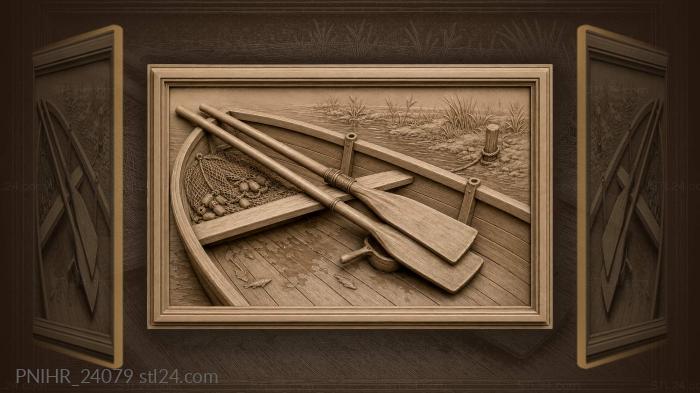 Beached boat oars and fishing net 3d STL model