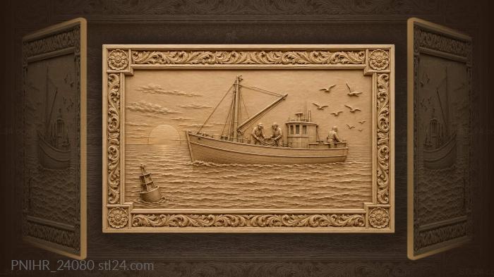Evening fishing boat sunset scene 3d STL model