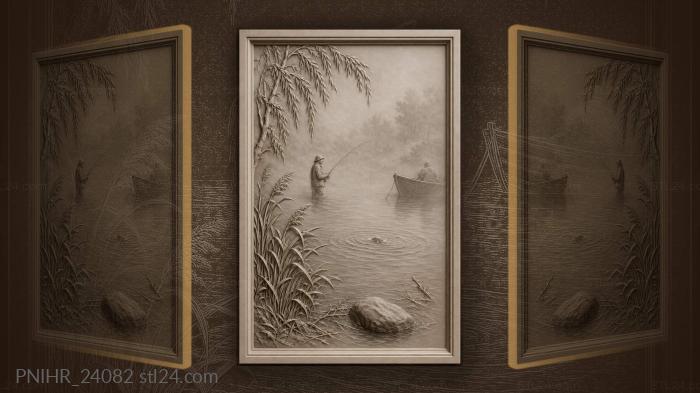 Misty river dawn fisherman waiting 3d STL model