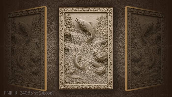 Salmon leap over rocky rapid 3d STL model