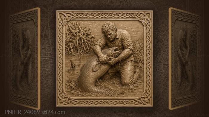 Fishermans struggle with giant catfish 3d STL model