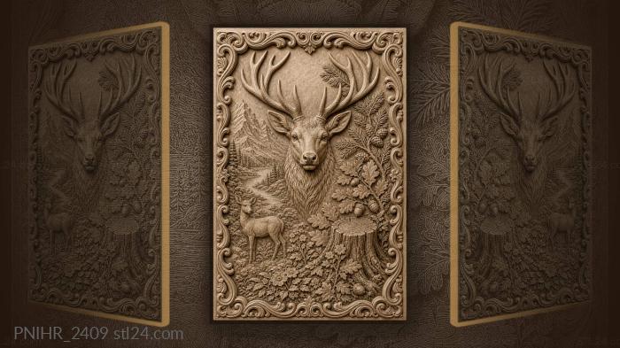 Stag head among forest branches 3d STL model