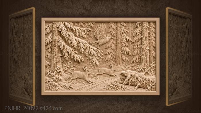 Hares race through the frostbound taiga 3d STL model