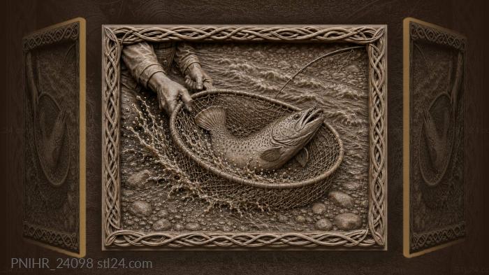 Taimen caught in landing net 3d STL model