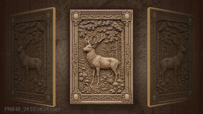 Stag under pine boughs amid flowers 3d STL model