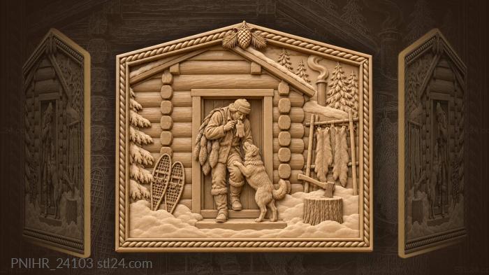Hunter’s cabin winter evening scene 3d STL model