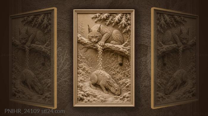 Lynx spills snow onto passing hare 3d STL model