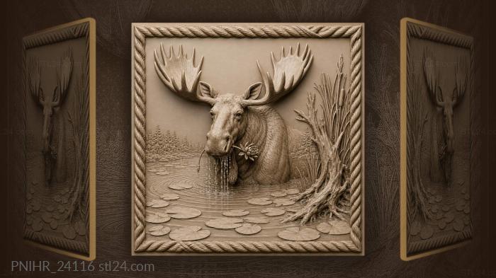 Moose pulls water lily from lake 3d STL model