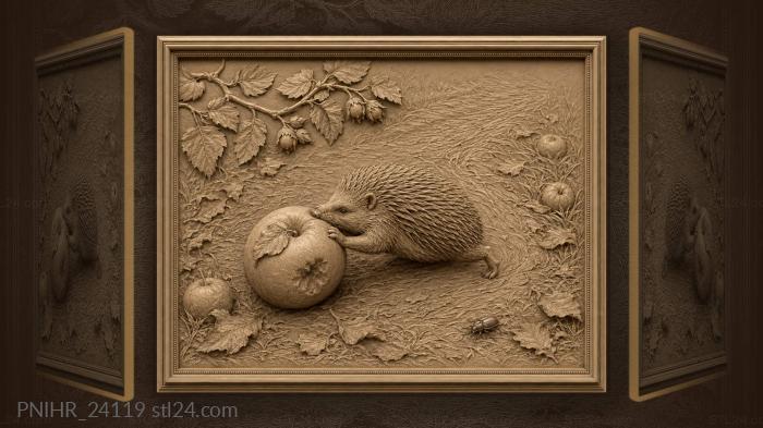 Hedgehog pushes apple through wet grass 3d STL model