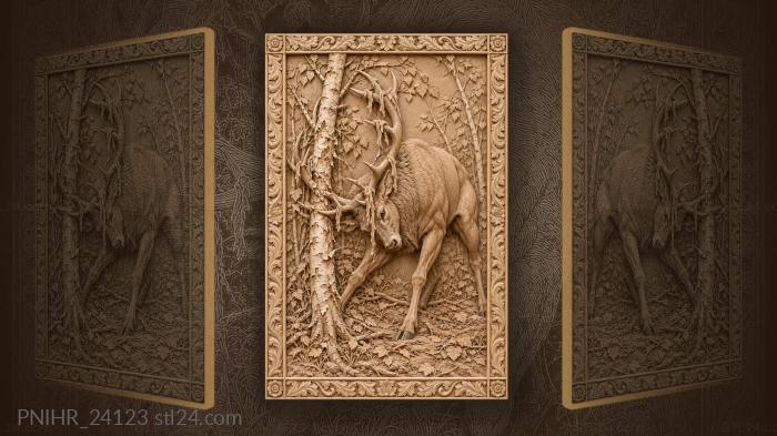 Stag rubs antlers against young birch 3d STL model