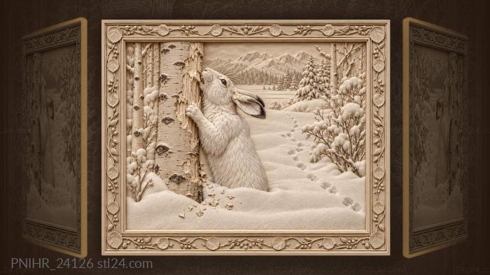 Winter hare gnawing aspen bark 3d STL model