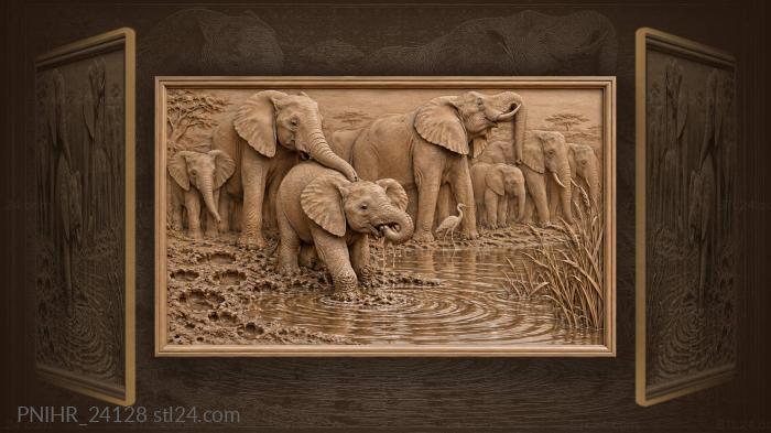Baby elephant learning at watering hole 3d STL model