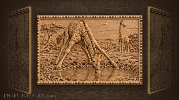 Giraffe drinking at the waterhole 3d STL model