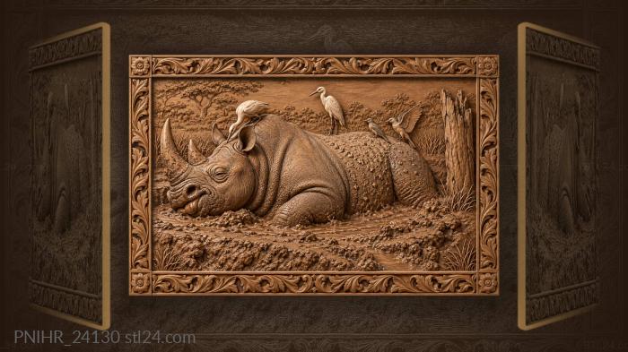 Rhino rolls in a mud wallow 3d STL model
