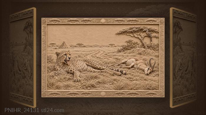 Cheetah catches breath beside fallen gazelle 3d STL model
