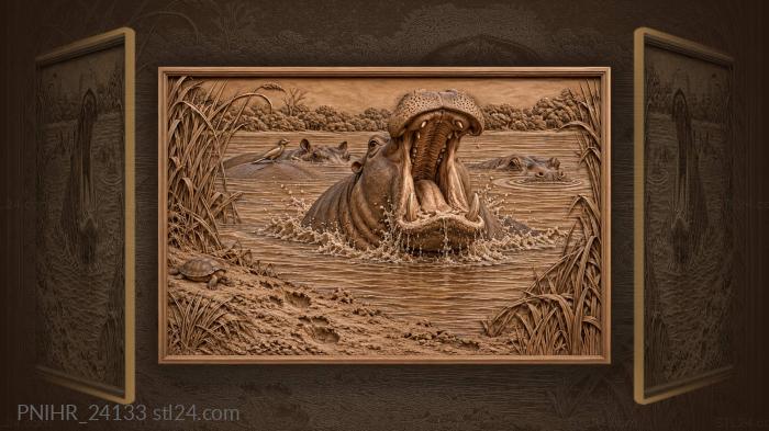Hippo bursts from river with open jaws 3d STL model