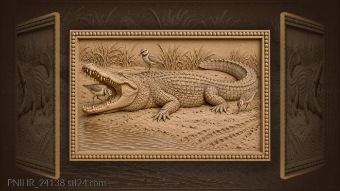 Plovers groom a basking crocodile 3d STL model