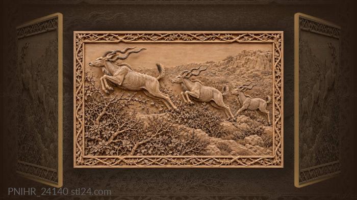 Kudu leap across thorny scrubland 3d STL model