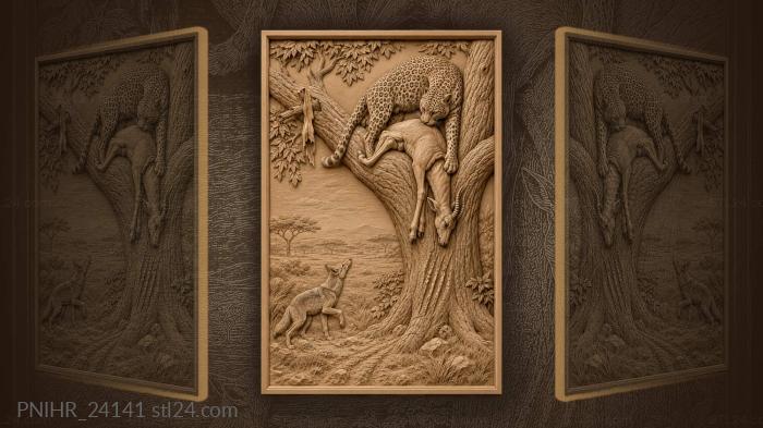 Leopard hauls its kill into fork 3d STL model