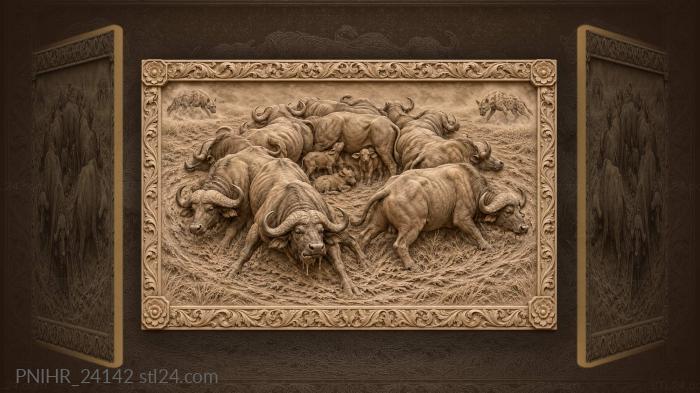 Buffalo herd protecting young calves 3d STL model