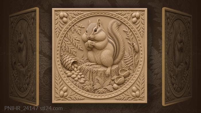 Chipmunk turning a cedar nut on a stump 3d STL model