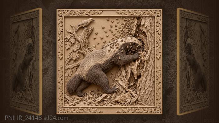 Honey badger tears open the bee nest 3d STL model