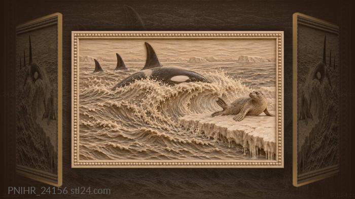 Orca sweeps seal from melting floe 3d STL model
