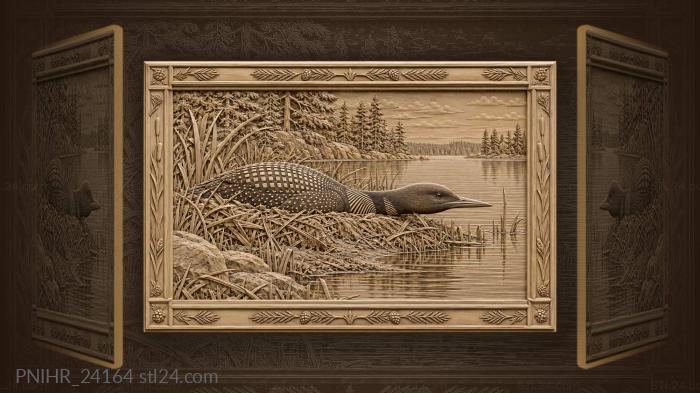 Loon presses low onto waterside nest 3d STL model