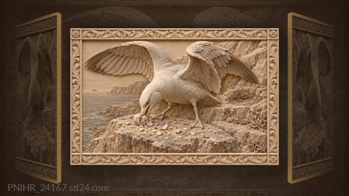 Gull strikes stolen egg on stone 3d STL model