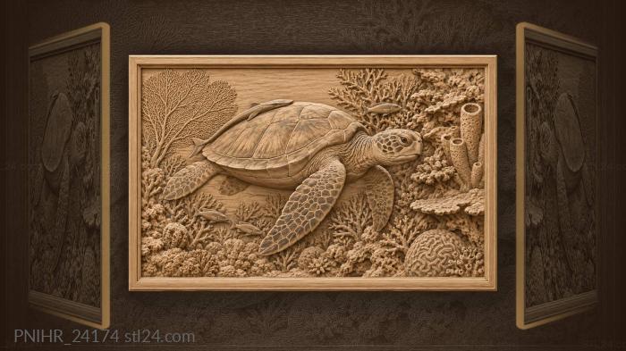 Turtle cruises while wrasse weave below 3d STL model