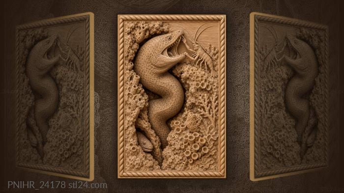 Moray leans from crack toward shrimp 3d STL model