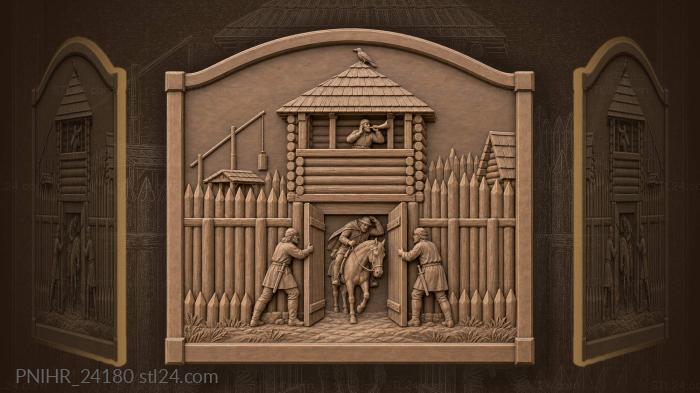 Fort gate with rider and sentry 3d STL model