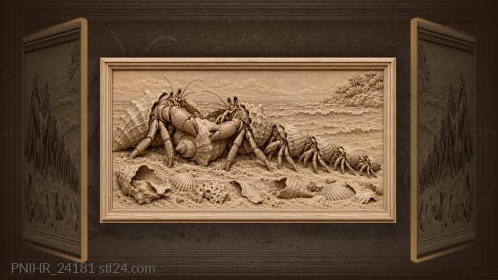 Rival crabs grapple over whelk shell 3d STL model