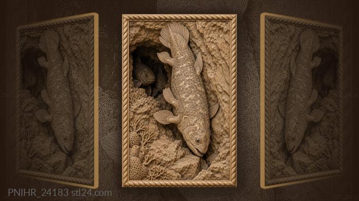 Coelacanth hangs head down by cliff 3d STL model