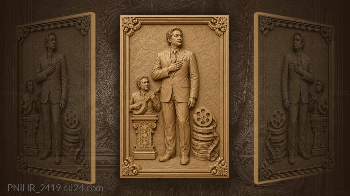 Man beside musician bust and reels 3d STL model
