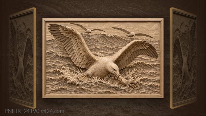 Ocean hunter lands with a writhing squid 3d STL model