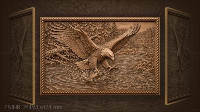 Eagle snatches fish from river surface 3d STL model