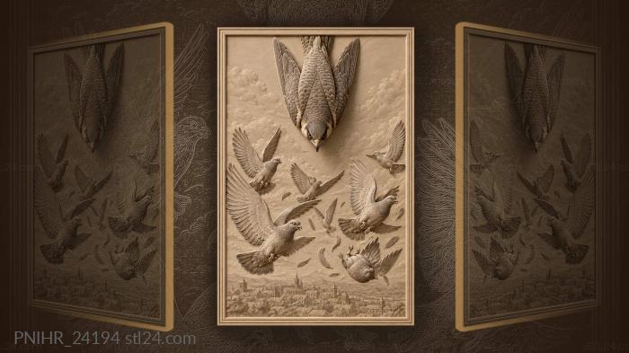 Peregrine drops onto scattering pigeon flock 3d STL model