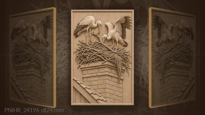 White storks building a chimney nest 3d STL model