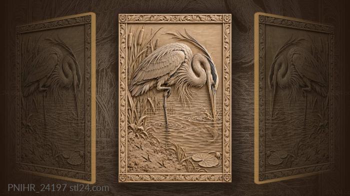 Heron spears water after darting fish 3d STL model