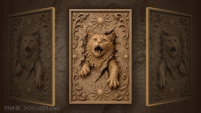 Orange cat bursting through texture 3d STL model