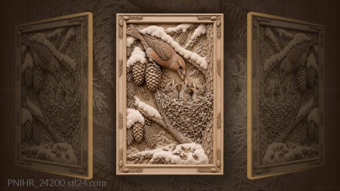 Crossbill with chicks winter feeding 3d STL model