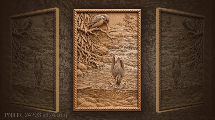 Kingfisher dropping from twig into riffle 3d STL model