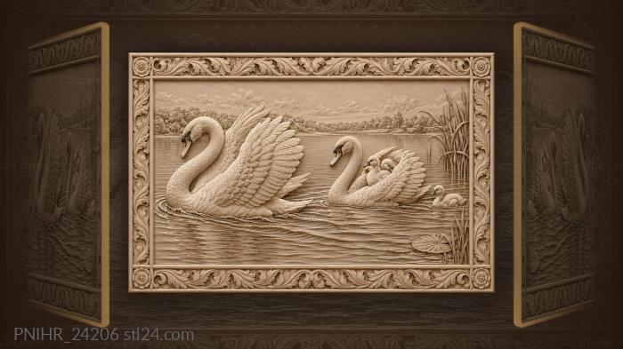 Swan leads his family across lake 3d STL model